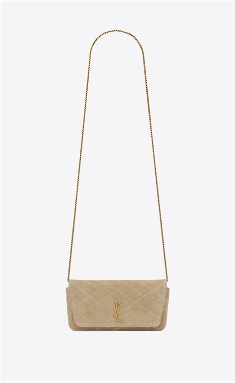 ysl suede gold chain|GABY chain phone holder in quilted suede .